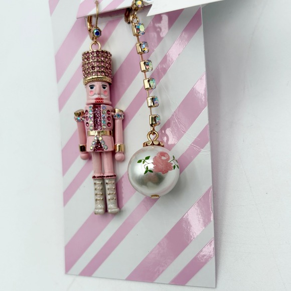 Betsey Johnson Jewelry - Betsey Johnson Pink Nutcracker Ornament Dangle Drop Earrings Crystal